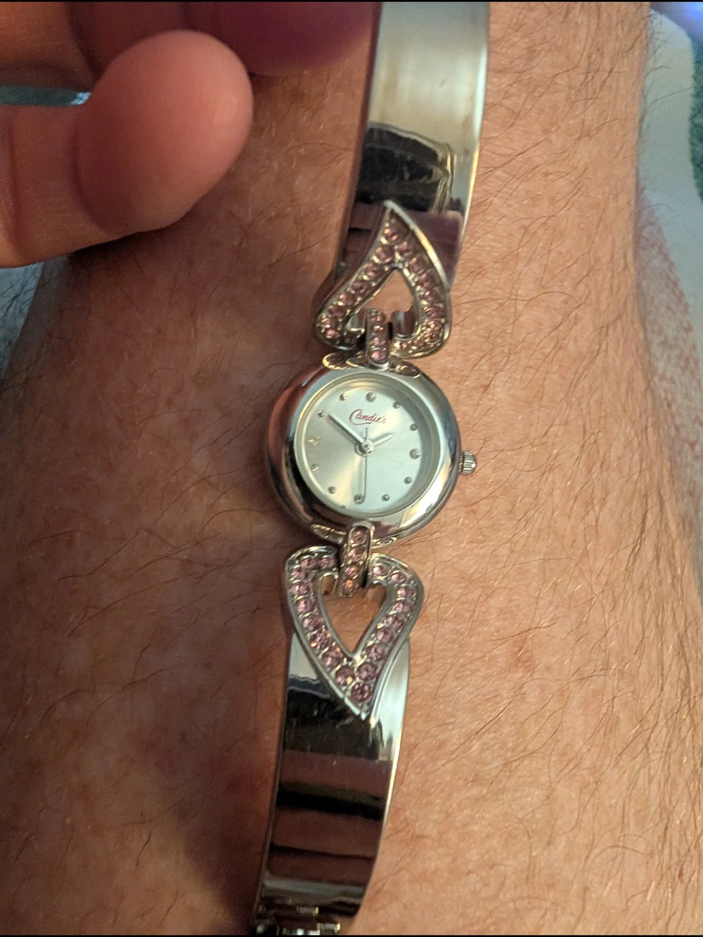 Candie'sSilver-Tone Round Watch with Crystal Accents With Quartz Move Brand Batt